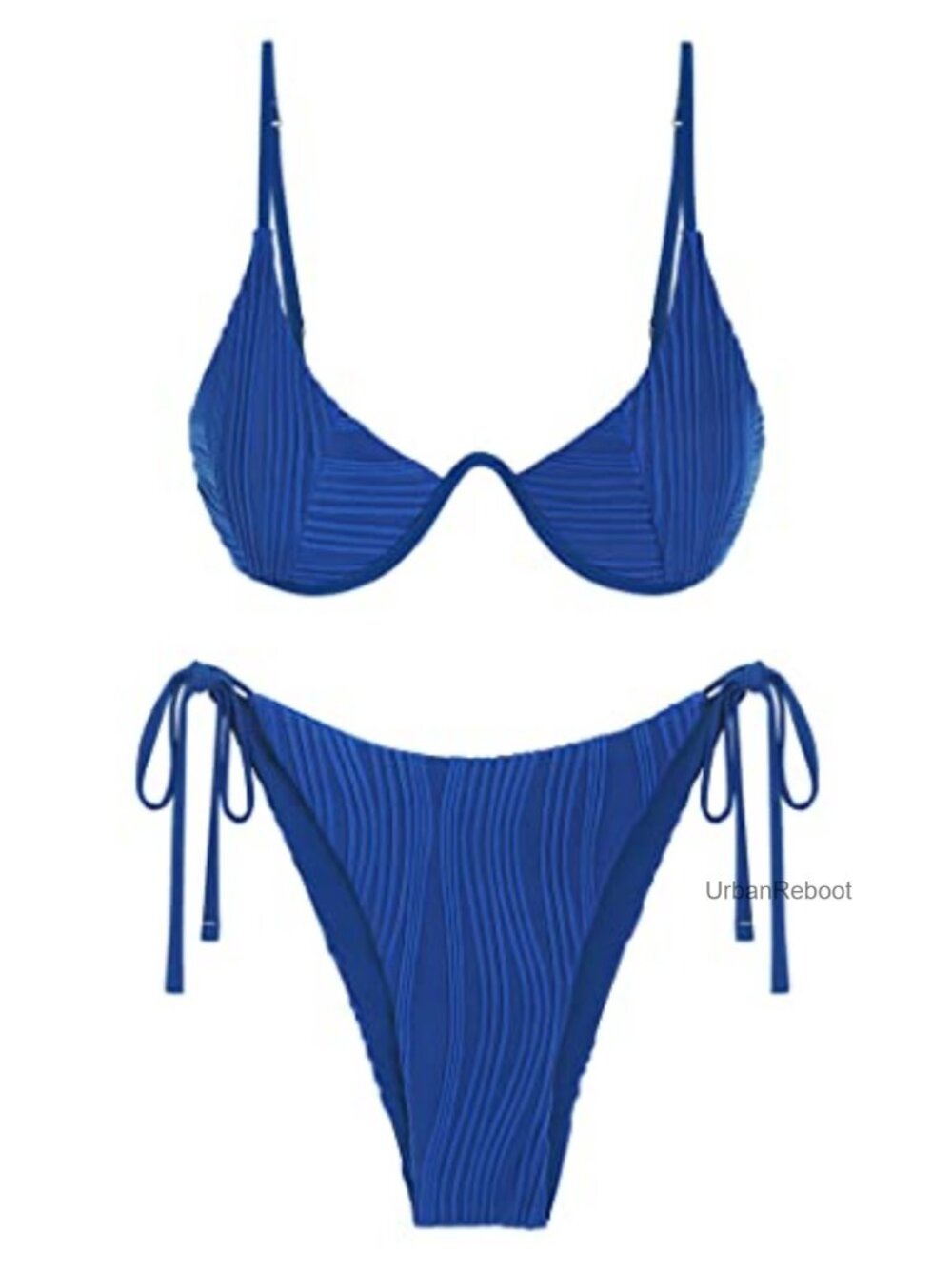 Ribbed Triangle Underwire Bikini Set Thong High Cut Two Piece